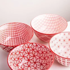 KSP Oishi 'Assorted' Stoneware Bowl - Set of 4 (Red)