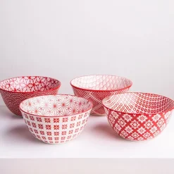 KSP Oishi 'Assorted' Stoneware Bowl - Set of 4 (Red)