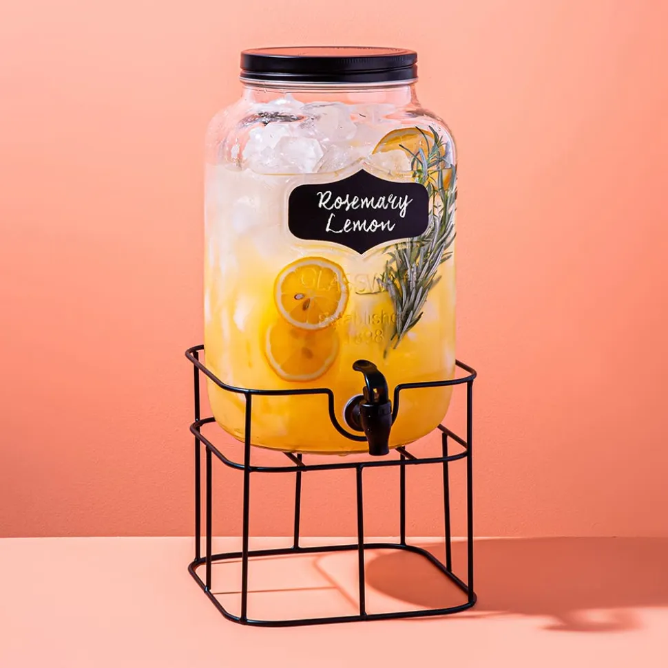 KSP Oldtyme 'Chalkboard' Beverage Dispenser with Stand (Clear/Black)