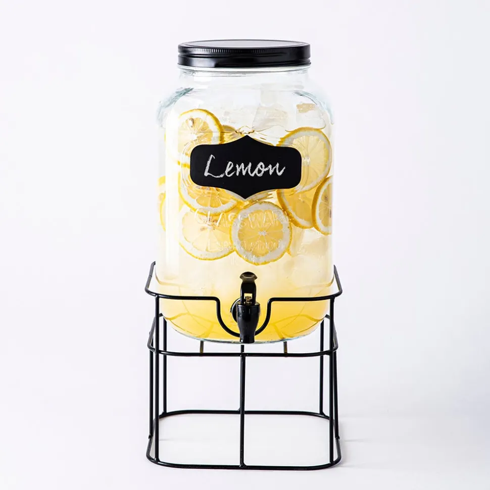 KSP Oldtyme 'Chalkboard' Beverage Dispenser with Stand (Clear/Black)