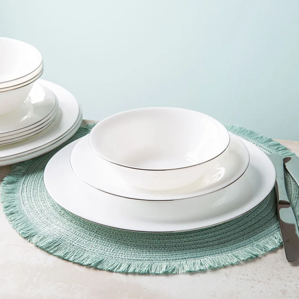 KSP Opal 'Banded' Glass Side Plate (White/Silver)