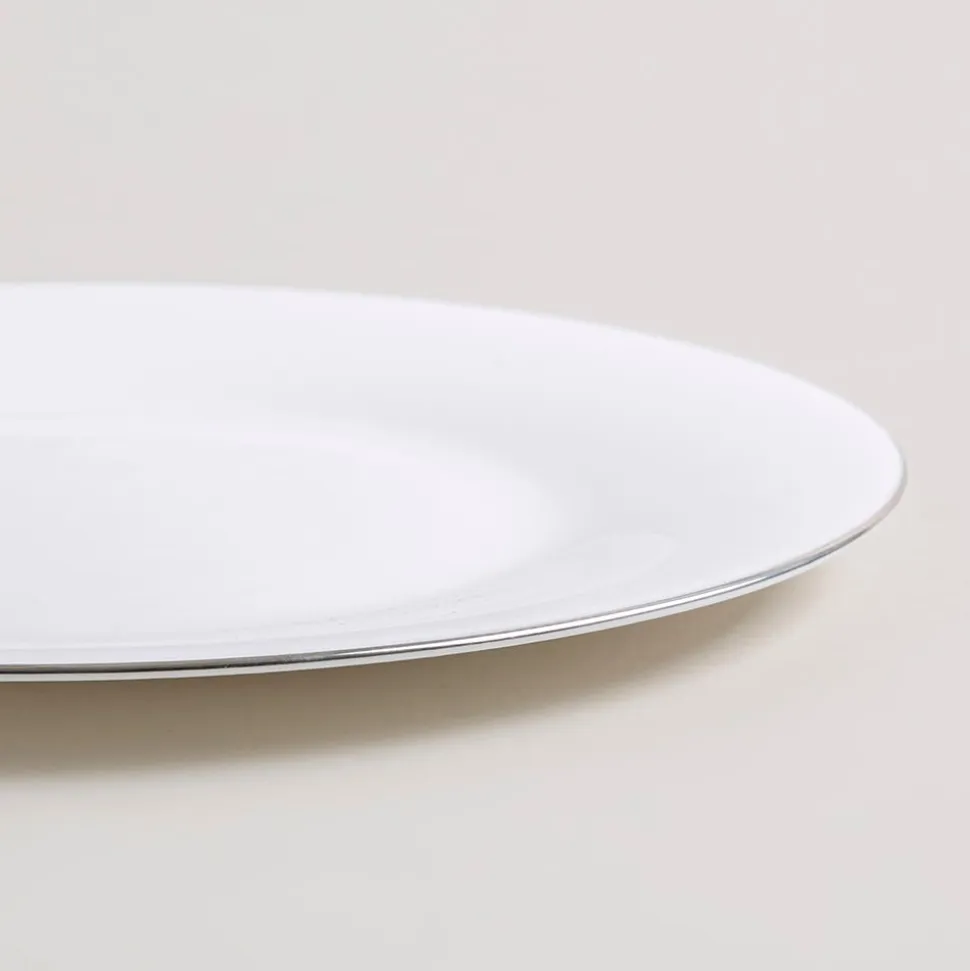 KSP Opal 'Banded' Glass Side Plate (White/Silver)