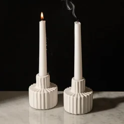 KSP Panelled Ceramic Taper Candle Holder - Set of 2 (White)