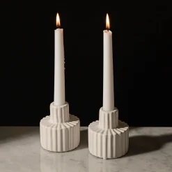 KSP Panelled Ceramic Taper Candle Holder - Set of 2 (White)