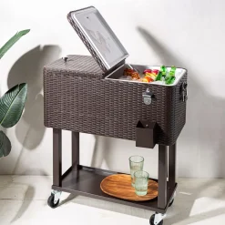 KSP Patio '80 Qt' Cooler Chest with Wheels (Brown)
