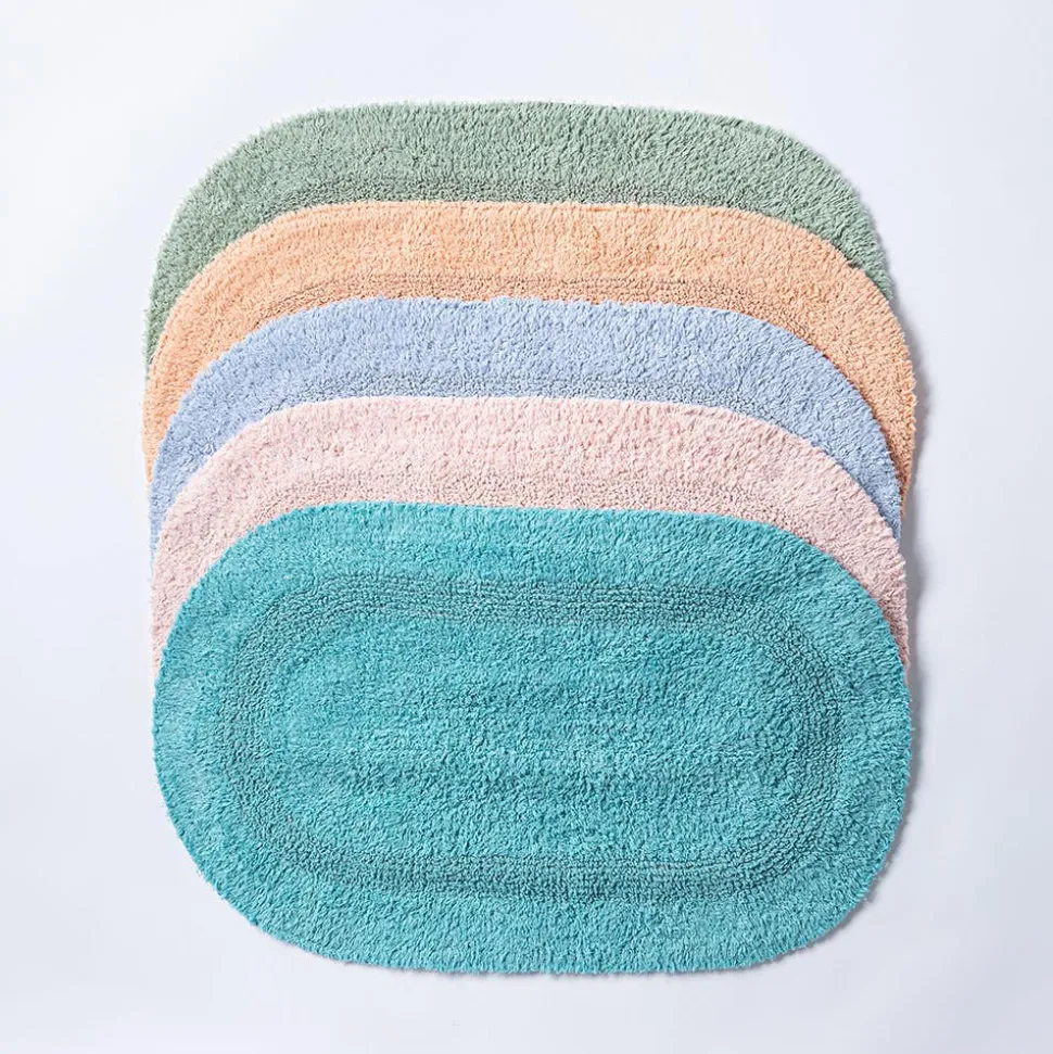 KSP Plush Oval Cotton Bathmat Reversible (Capri Blue)