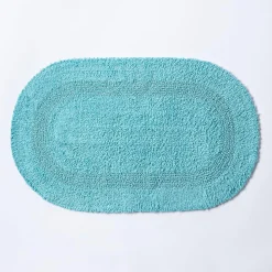 KSP Plush Oval Cotton Bathmat Reversible (Capri Blue)