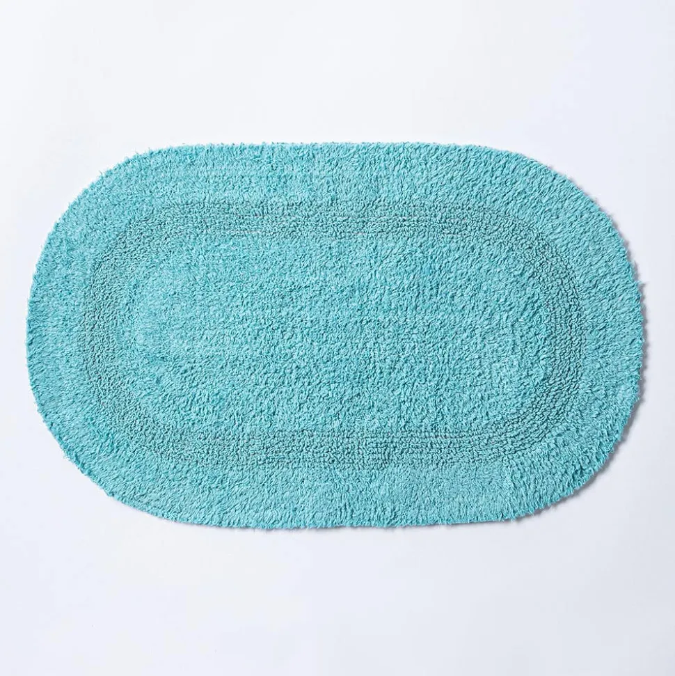 KSP Plush Oval Cotton Bathmat Reversible (Capri Blue)