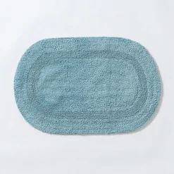 KSP Plush Oval Cotton Reversible Bathmat (Light Blue)