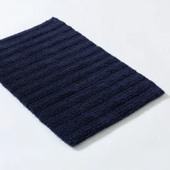 KSP Plush Stripe Cotton Reversible Bathmat 17x24" (Dark Blue)