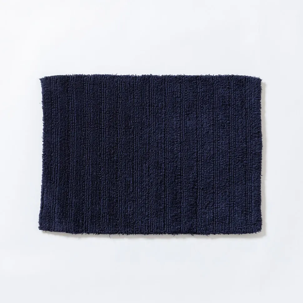KSP Plush Stripe Cotton Reversible Bathmat 17x24" (Dark Blue)