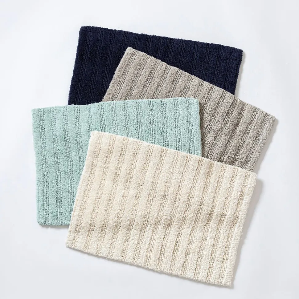 KSP Plush Stripe Cotton Reversible Bathmat 17x24" (Dark Blue)