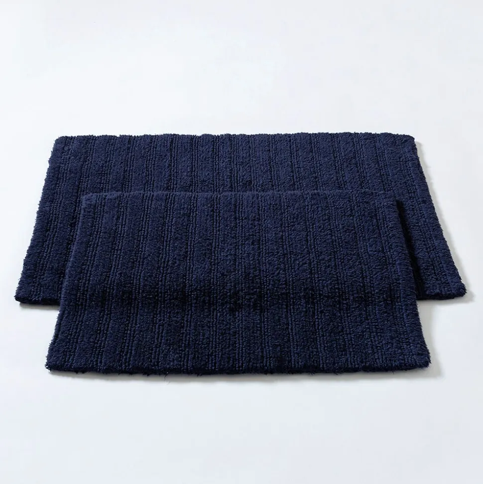 KSP Plush Stripe Cotton Reversible Bathmat 17x24" (Dark Blue)