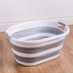 KSP Pop N Fold Space Saving Laundry Basket (White/Grey)