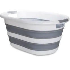 KSP Pop N Fold Space Saving Laundry Basket (White/Grey)