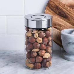 KSP Push Lock 1L 'Round' Glass and Steel Canister