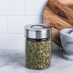 KSP Push Lock 700ml 'Round' Glass and Steel Canister