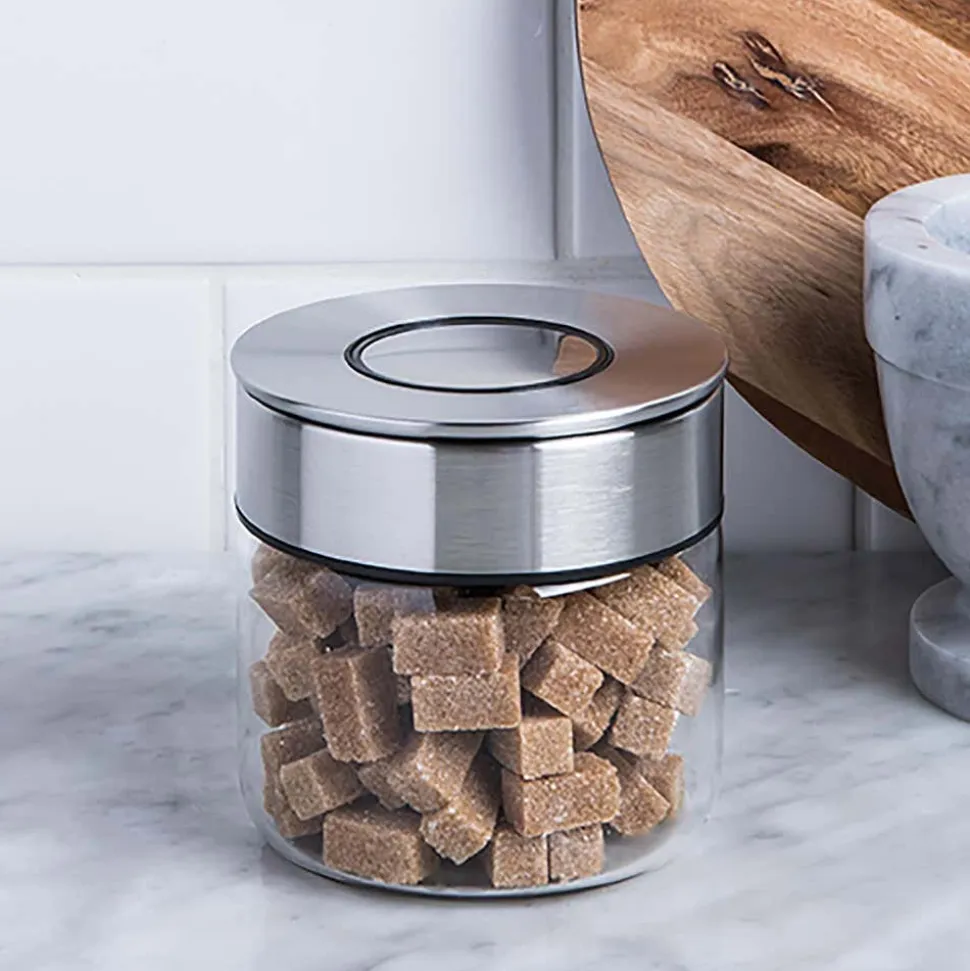 KSP Push Lock 400ml 'Round' Glass and Steel Canister