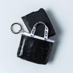 KSP Reusable 'Keychain' Shopping Bag with Travel Pouch (Clear/Black)