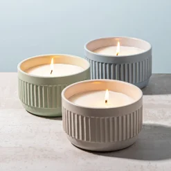 KSP Ribbed Citronella Candle Ceramic Pot 13.5 Dia. x 8cm H (Blue)