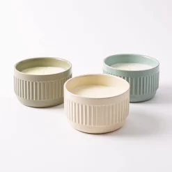 KSP Ribbed Citronella Candle Ceramic Pot 13.5 Dia. x 8cm H (Blue)