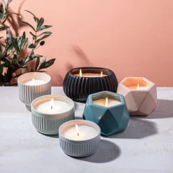 KSP Ribbed Citronella Candle Ceramic Pot 13.5 Dia. x 8cm H (Blue)