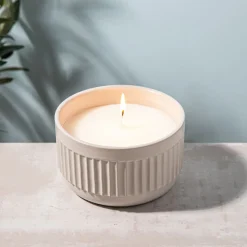 KSP Ribbed Citronella Candle Ceramic Pot 13.5 Dia. x 8cm H (Grey)