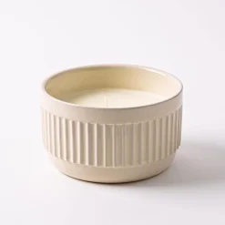 KSP Ribbed Citronella Candle Ceramic Pot 13.5 Dia. x 8cm H (Grey)