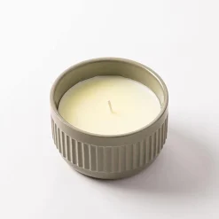 KSP Ribbed Citronella Candle Ceramic Pot 13.5 Dia. x 8cm H (Sage)