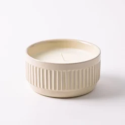 KSP Ribbed Citronella Candle Ceramic Pot 12 Dia. x 6cm H (Grey)