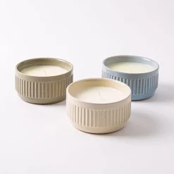 KSP Ribbed Citronella Candle Ceramic Pot 12 Dia. x 6cm H (Sage)