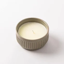 KSP Ribbed Citronella Candle Ceramic Pot 12 Dia. x 6cm H (Sage)