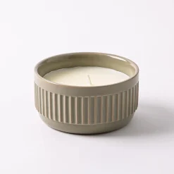 KSP Ribbed Citronella Candle Ceramic Pot 12 Dia. x 6cm H (Sage)