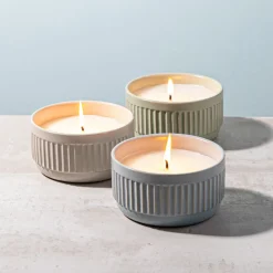 KSP Ribbed Citronella Candle Ceramic Pot 12 dia. x 6cm H (Blue)
