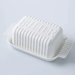 KSP Ribbed Porcelain Butter Dish with Lid (White)