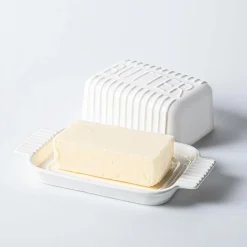 KSP Ribbed Porcelain Butter Dish with Lid (White)
