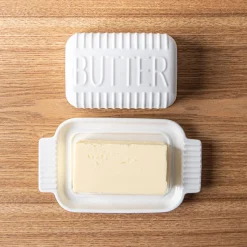 KSP Ribbed Porcelain Butter Dish with Lid (White)
