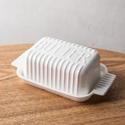 KSP Ribbed Porcelain Butter Dish with Lid (White)