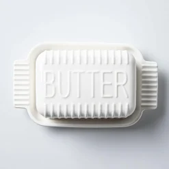 KSP Ribbed Porcelain Butter Dish with Lid (White)