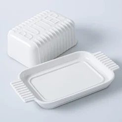 KSP Ribbed Porcelain Butter Dish with Lid (White)