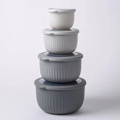 KSP Ribbo 'Round Tall' Food Prep Containers w/Lids - Set of 8 (Grey)