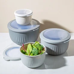 KSP Ribbo 'Round Tall' Food Prep Containers w/Lids - Set of 8 (Grey)