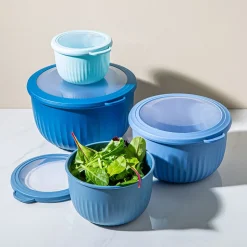 KSP Ribbo 'Round Tall' Food Prep Containers W/Lids - Set of 8 (Blue)