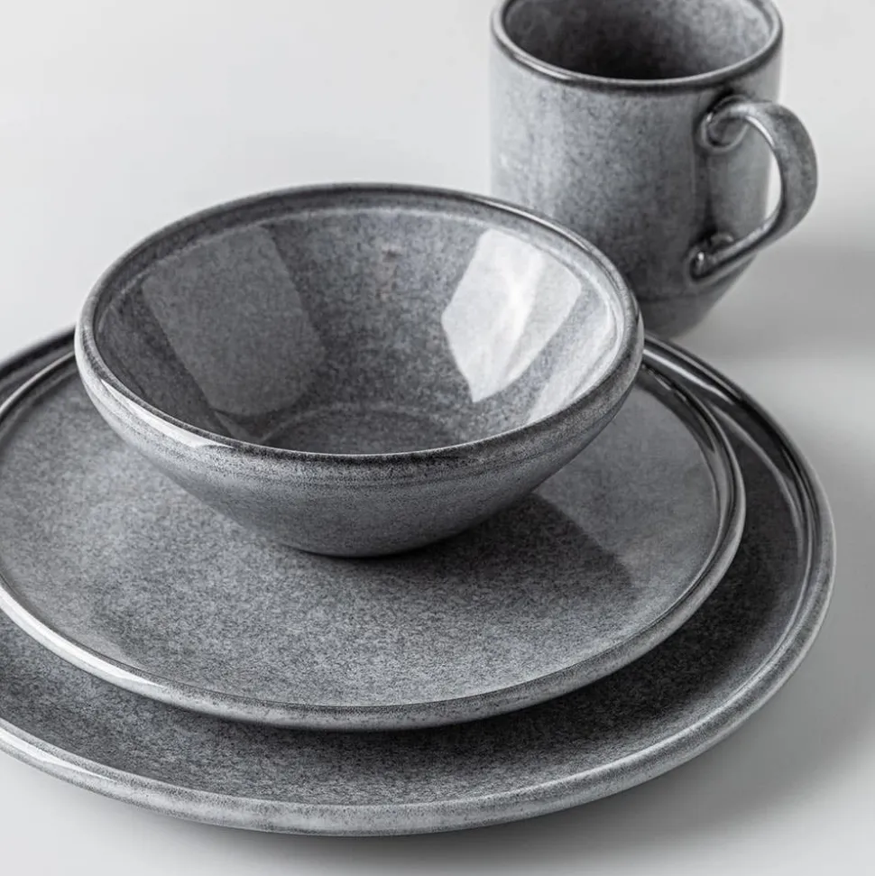 KSP Rök Reactive Stoneware Dinnerware - Set of 16 (Grey)