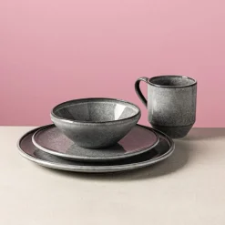 KSP Rök Reactive Stoneware Dinnerware - Set of 16 (Grey)