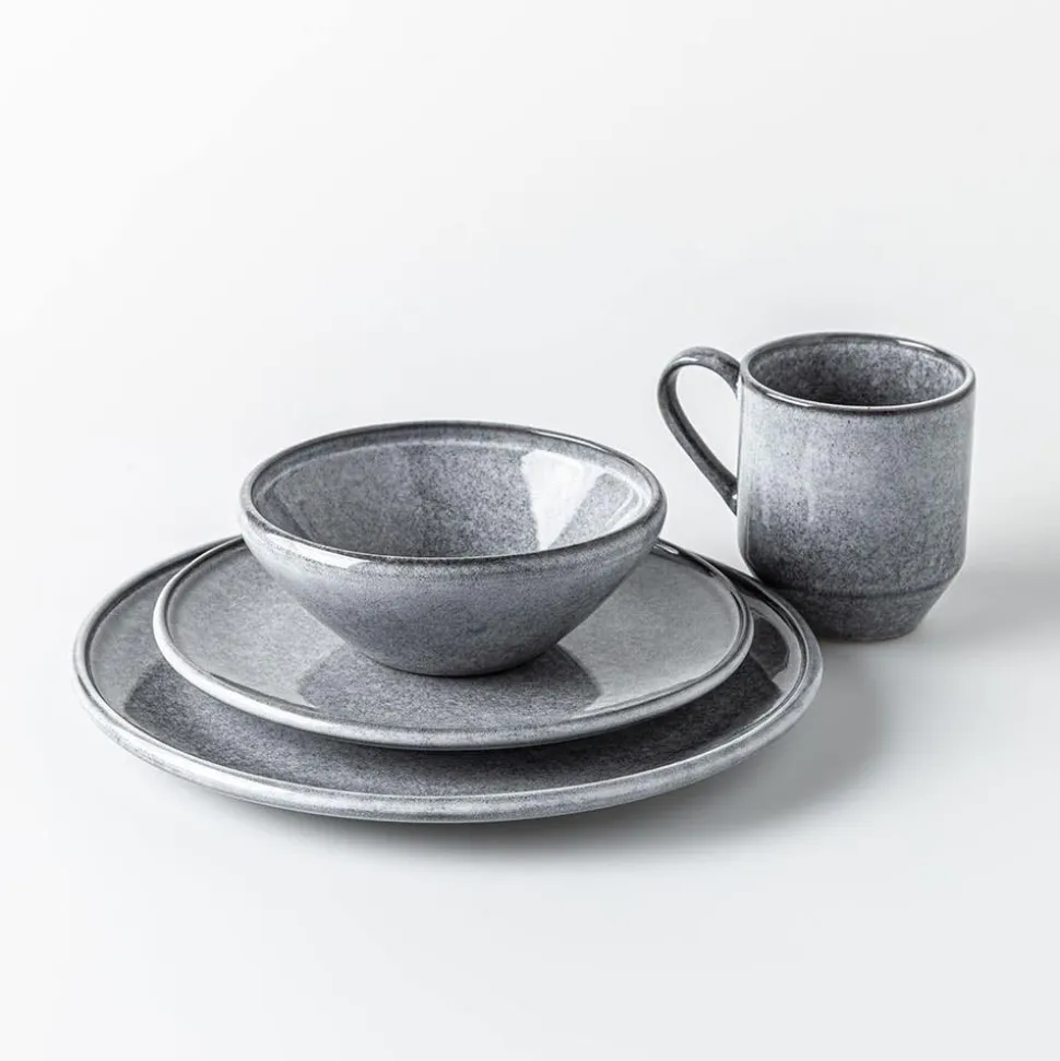 KSP Rök Reactive Stoneware Dinnerware - Set of 16 (Grey)
