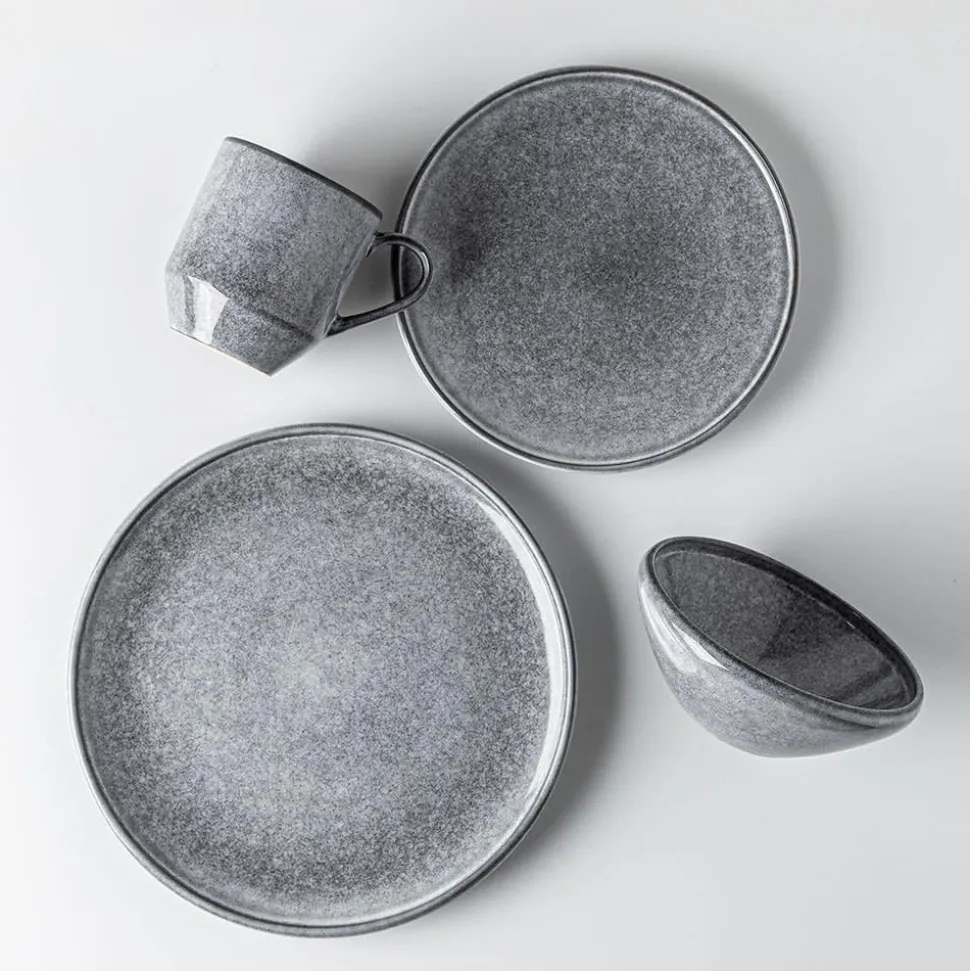 KSP Rök Reactive Stoneware Dinnerware - Set of 16 (Grey)