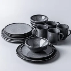 KSP Rök Reactive Stoneware Dinnerware - Set of 16 (Grey)