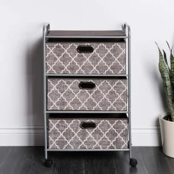 KSP Rollstor 3-Drawer Fabric Storage Cart (Grey) 55 x 35.5 x 89 cm