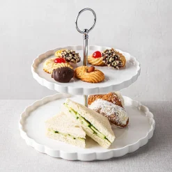 KSP Scalloped 2-Tier Porcelain Serving Dish (White)